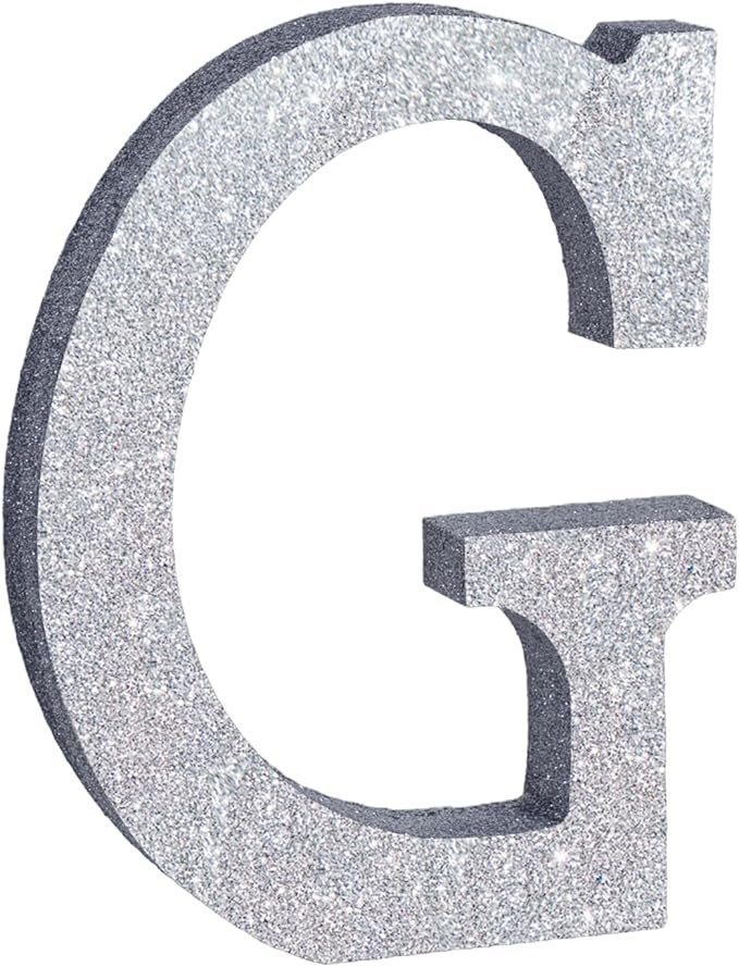 TONIFUL 8 Inch Silver Glitter Letter G Table Centerpiece A-Z Silver Birthday by TONIFUL