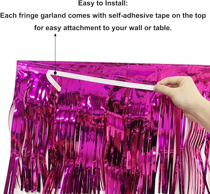 Thick 10 feet by 15 inches Fuchsia Foil Fringe Garland - Image 5
