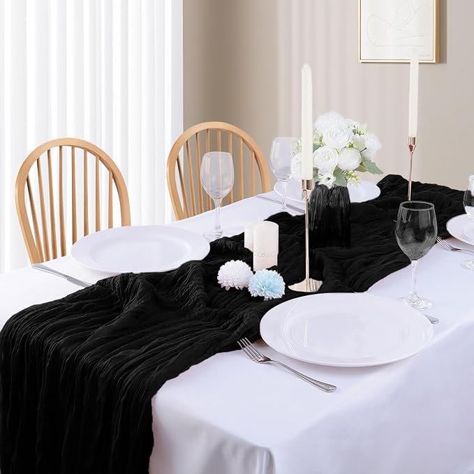 16PCS Black Cheesecloth Table Runner 10FT 35x120Inch Boho Gauze Cloth Long - Image 5