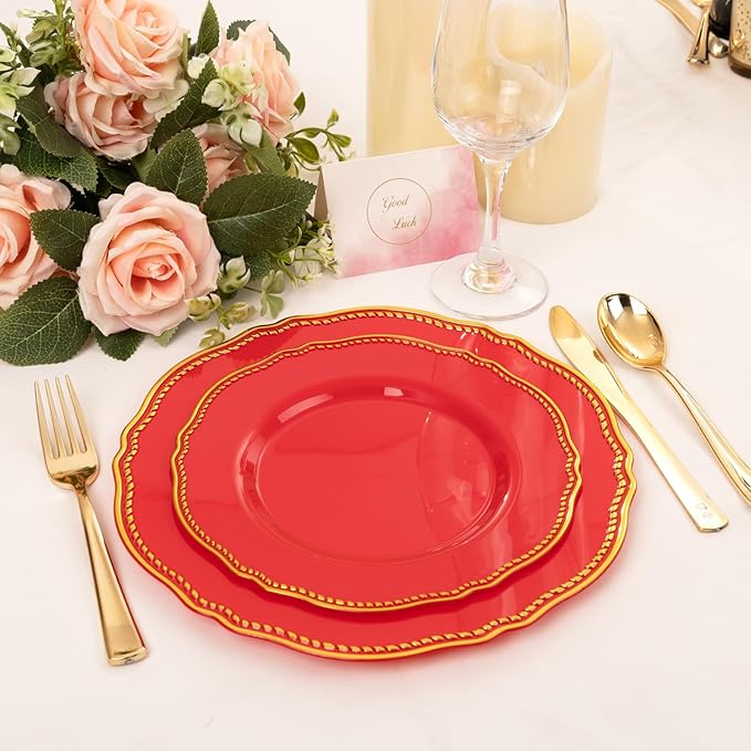 Hioasis 60pcs Red Plastic Plates - Image 7