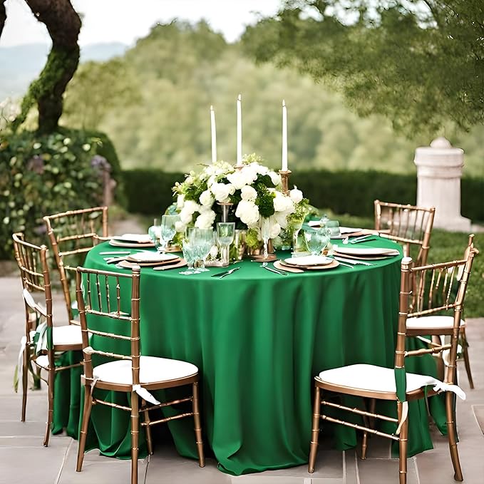 8 Pack Green Round Tablecloth 120 Inch Stain and Wrinkle Resistant Round Green - Image 3