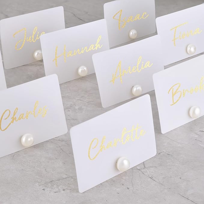 UNIQOOO 24Pcs Decorative Pearl Place Card Holders Bulk, Elegant Ivory Name Card - Image 4