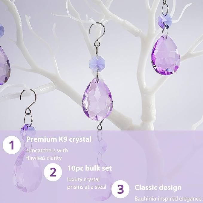 H&D HYALINE & DORA 3Inch Crystal Suncatcher Bauhinia Prisms Pendants 10Pcs - Image 3