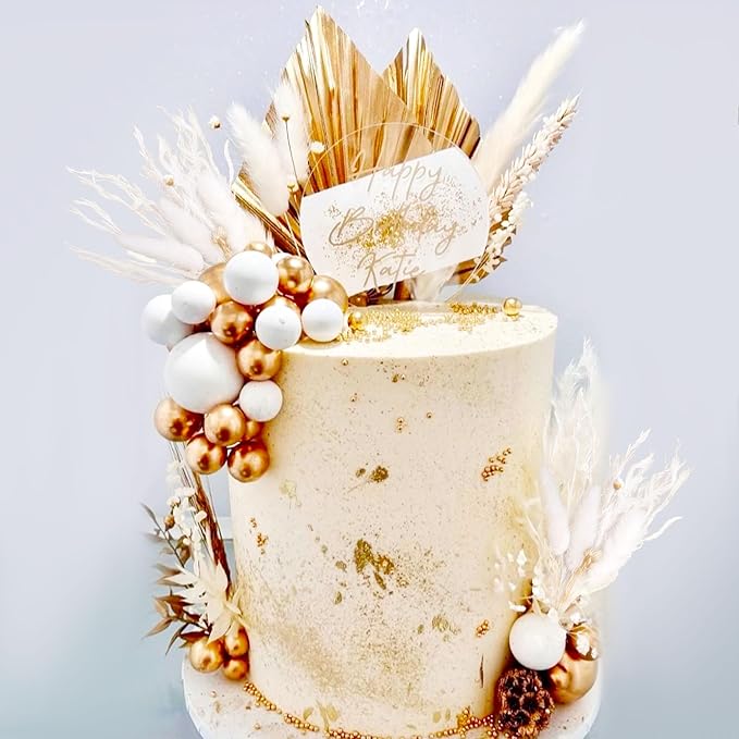 JeVenis Champagne Cake Decoration Gold Balls Cake Decoration Gold Palm Leaves - Image 3