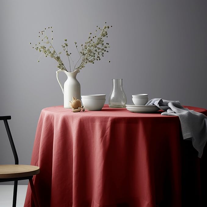 EVERLY 100% Pure Linen Round Tablecloths 90Inch Round Machine Washable - Image 2