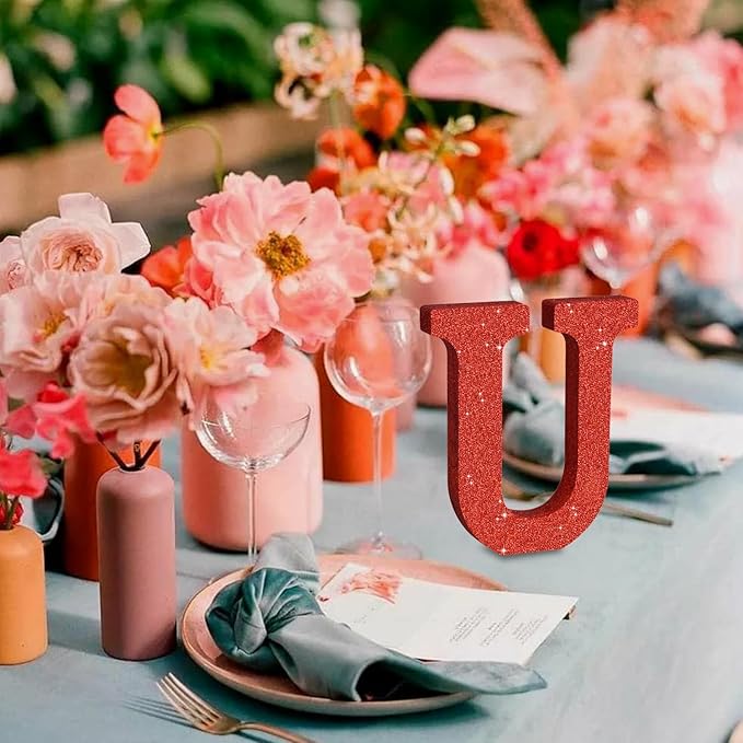 TONIFUL 8 Inch Red Glitter Letter U Table Centerpiece A-Z Red Birthday Party - Image 4
