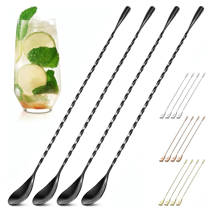 4 Pcs Bar Spoon Cocktail Mixing Spoon Set – 12" Stainless Steel by TheLittleGreenChange