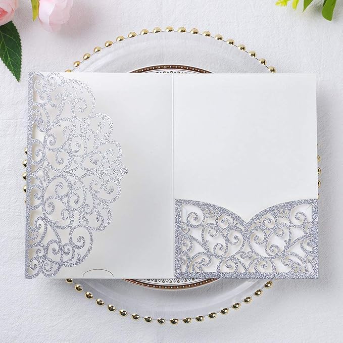 PONATIA 5.12 x 7.2 Laser Cut Invitation Pocket, 20 Tri-Fold 5 x 7 Laser Cut by ponatia