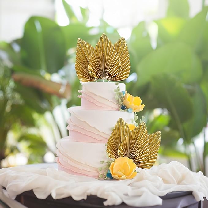 Ephlyn 6Pcs Paper Palm Leaves Fan Cake Toppers Palm Leaf Fan Cake Picks Craft - Image 7