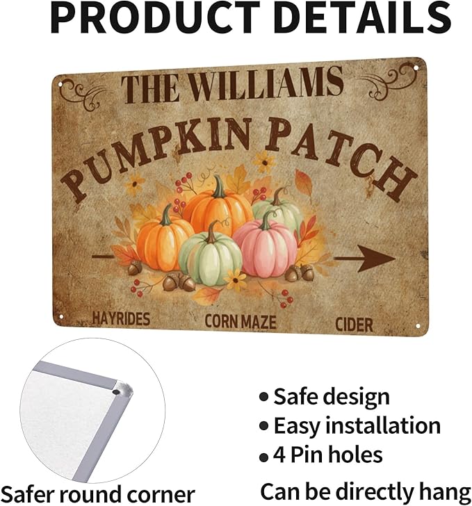 Personalized Halloween Farm Fresh Pumpkin Metal Sign Fall Decor - Image 3