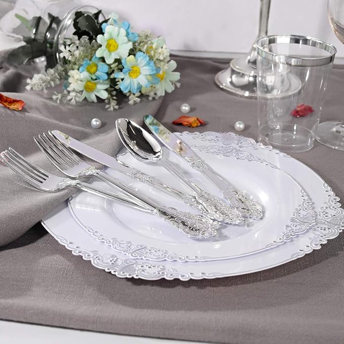Liacere 150PCS Silver Plastic Plates - Image 4