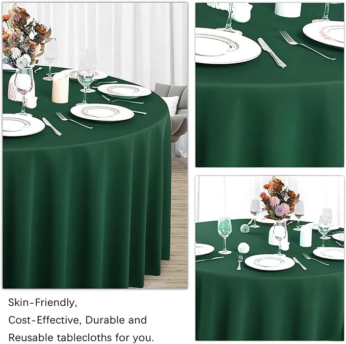 8 Pack Dark Green Round Tablecloth 90 Inch Stain and Wrinkle Resistant Round - Image 5