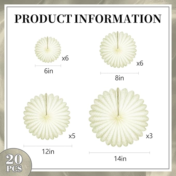 20 Pcs Cream White Hanging Paper Fan, Hanging Honeycomb Round Paper Fans - Image 2