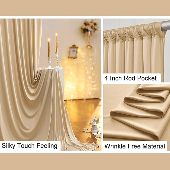 40ft x 10ft Wrinkle Free Beige Backdrop Curtain - Image 4