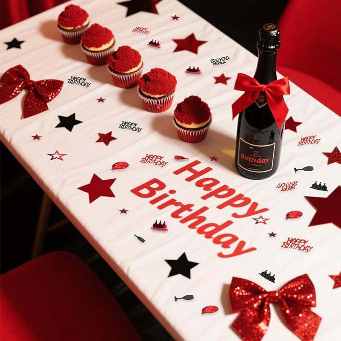 Red Black Happy Birthday Confetti, Birthday Decorations Confetti Metallic Foil - Image 4
