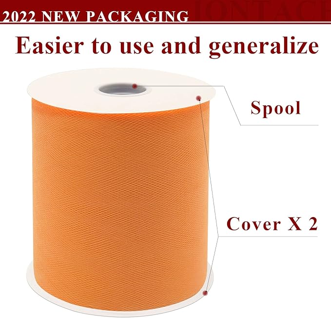 Orange Tulle Fabric Rolls 6 Inch by 200 Yards Fabric Spool Tulle Ribbon - Image 2