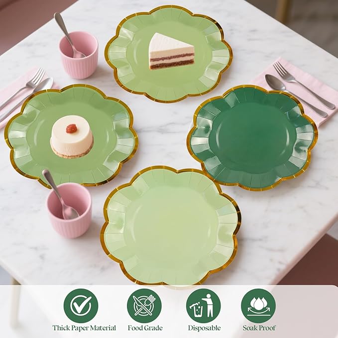 48Pcs Sage Green Scalloped Party Plates - Image 3