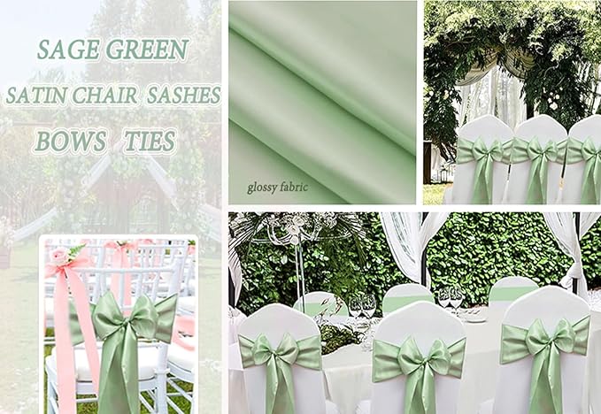 50 Pack Satin Sage Green Chair Sashes - Image 3