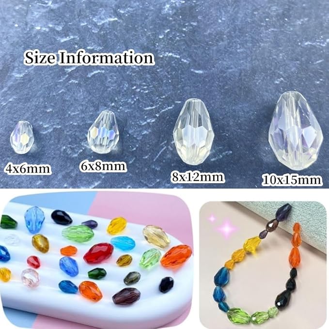 100pcs 8x12mm Teardrop Crystal Glass Beads Vertical Hole Faceted Glass Teardrop - Image 2