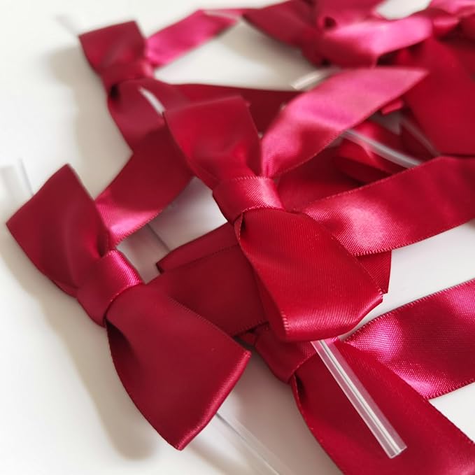 3-1/2" Burgundy Satin Ribbon Bows - Image 9