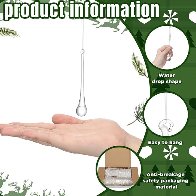 22 Pcs Clear Glass Teardrop Christmas Ornaments Crystal Raindrop Hanging - Image 3