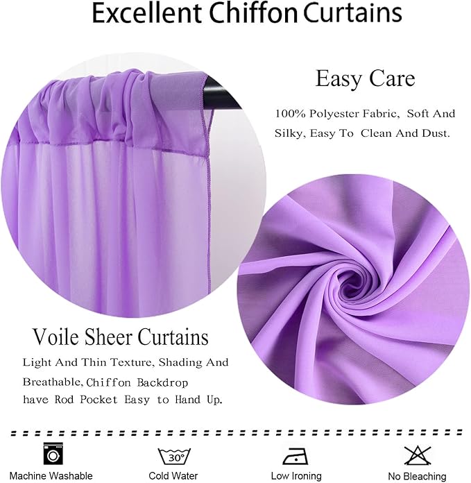 DUOBAO Lavender Chiffon Curtains 2 Panels 58 Inch Width by 120 Inch Long Light - Image 7