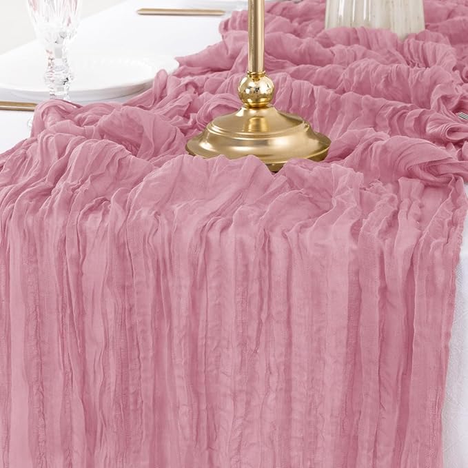 MLMW 2 Pack Mauve Cheesecloth Table Runner Boho Gauze Rustic Cheese Cloth Table - Image 3