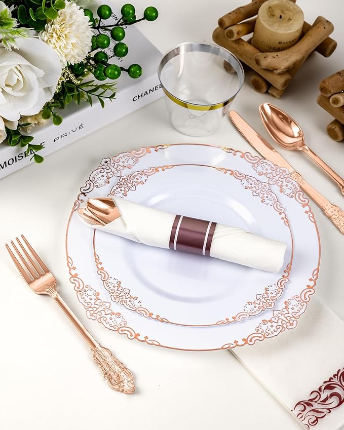 Goodluck 350 Piece Rose Gold Plastic Dinnerware Set - Image 4