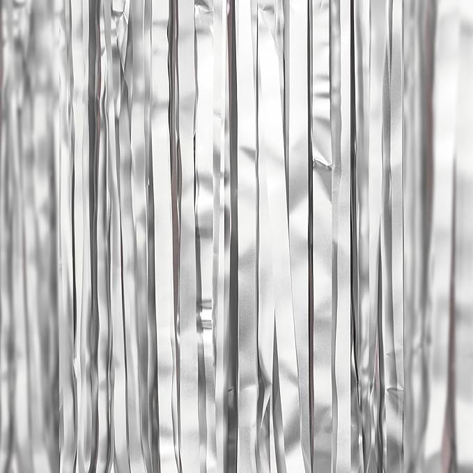 ParyWoo Silver Streamers 3pcs Tinsel Backdrop 8.2FT Metallic Tinsel Foil Fringe - Image 2