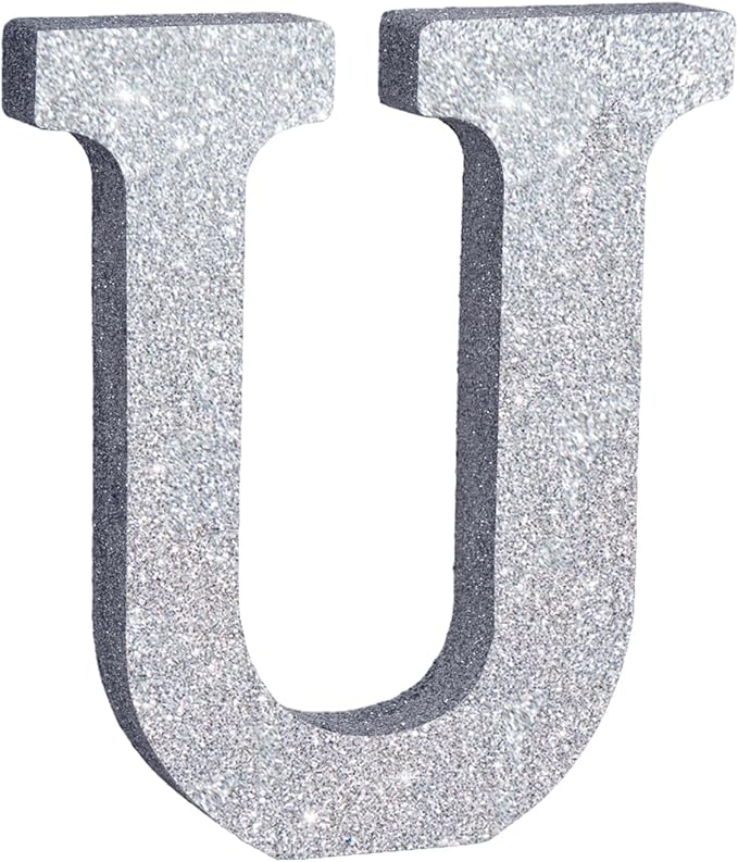 TONIFUL 8 Inch Silver Glitter Letter U Table Centerpiece A-Z Silver Birthday by TONIFUL