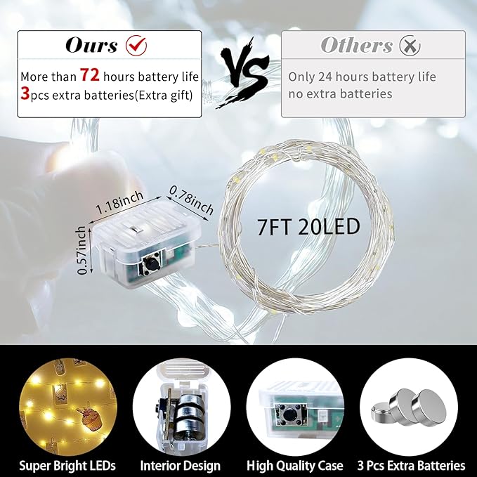 100 Pack White Fairy Lights 7Ft 20 LED Twinkle String Lights 3 Modes Battery - Image 4