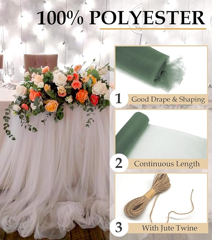 Sage Green Tulle Fabric Roll - Image 4