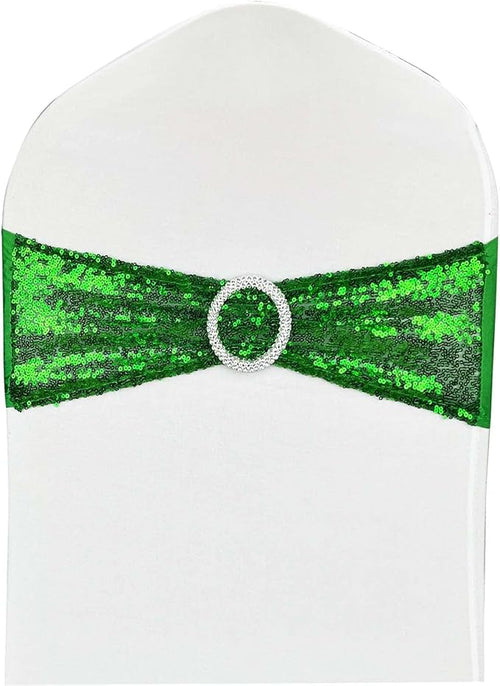 10 Pcs Chair Sashes Sequin Stretch Chair Bands Spandex Polyester Bows by LIZIMI