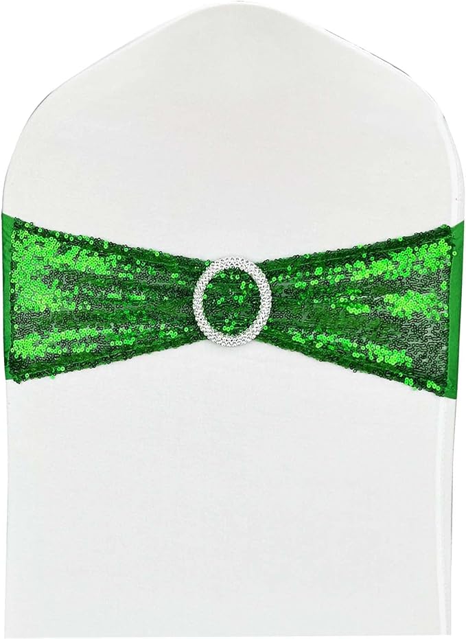 50 Pcs Chair Sashes Sequin Stretch Chair Bands Spandex Polyester Bows by LIZIMI