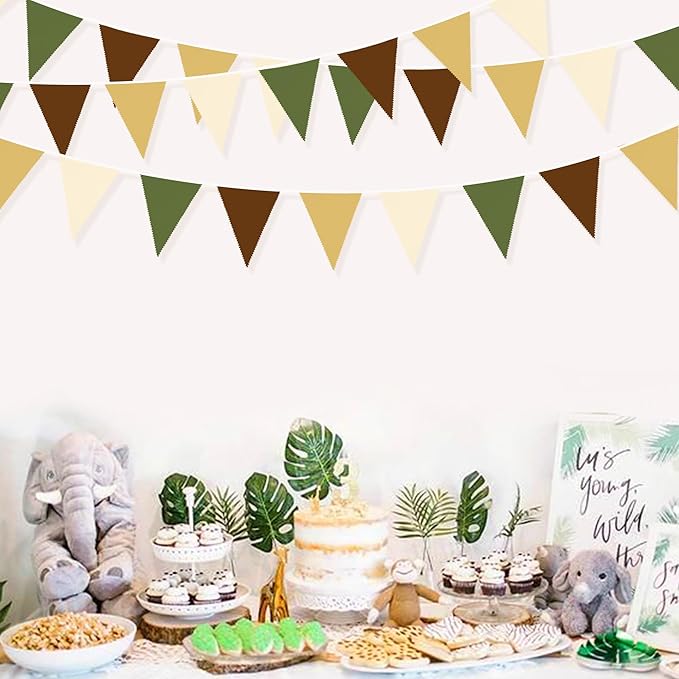 32Ft Woodland Party Decorations Olive Green Tan Brown Cream Neutral Triangle - Image 5