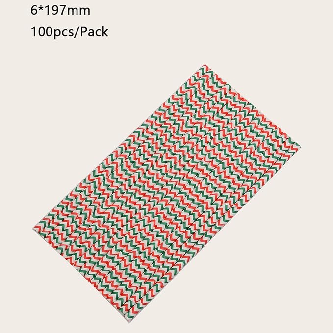 YAOSHENG Premium Disposable Waves Striped Drinking Paper Straws, Pack 100 Red - Image 3