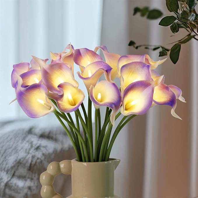 20pcs Artificial Calla Lily Bouquet Lamp Faux Floarl Night Light Real Touch - Image 3