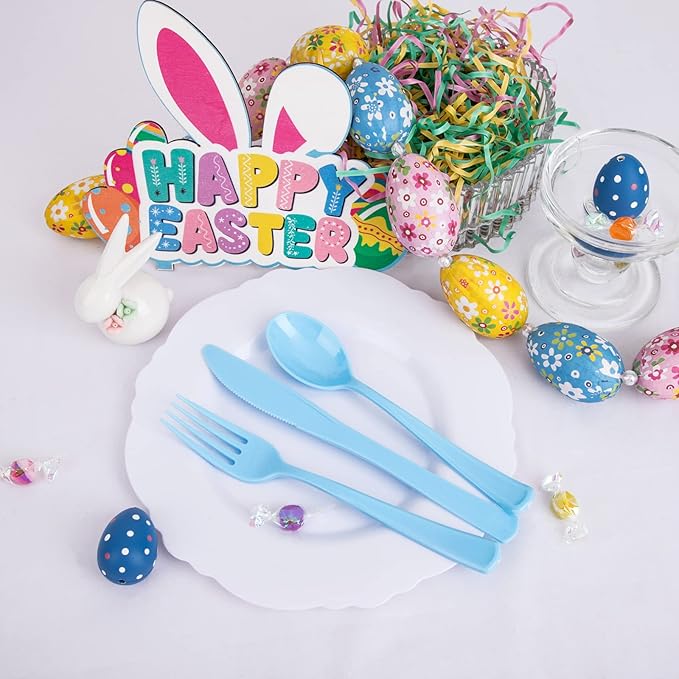 WDF 160 Piece Blue Plastic Silverware - Image 5