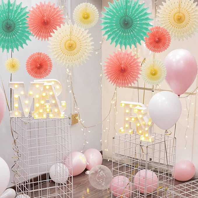 SUNBEAUTY Pack of 11 Hanging Honeycomb Paper Fans Party Decoration Paper - Image 7