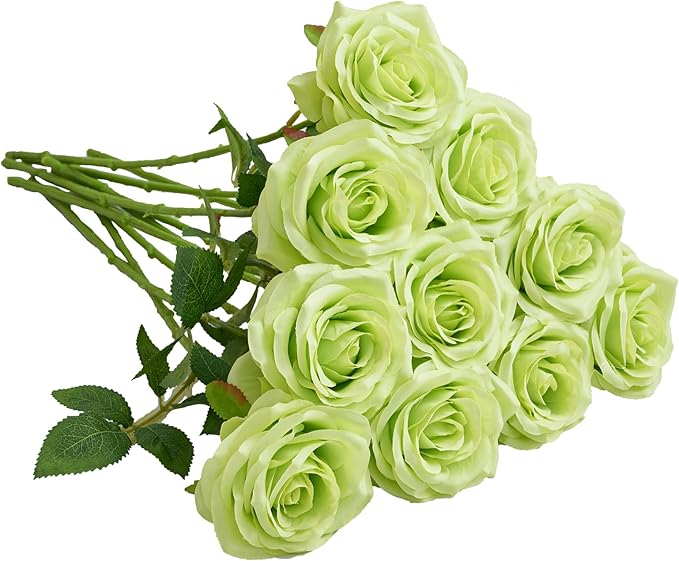 Artificial Rose 10pcs Open Flower Bouquet Faux Rose Stems by IUKnot