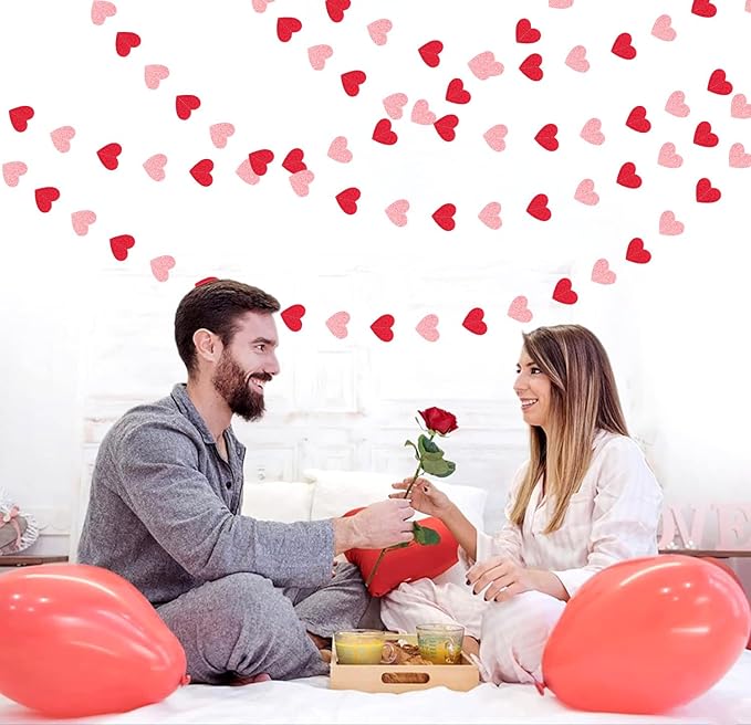 Red Pink Party-Decorations Heart Garland - 52ft Streamers Paper Banner - Image 4