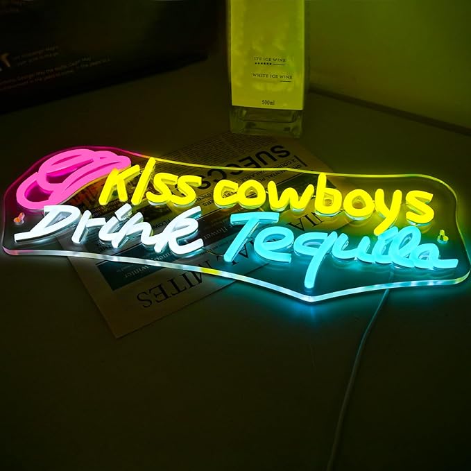 Kiss Cowboy Drink Tequila Neon Sign Bar Led Neon Light Save Water Drink Tequila - Image 2