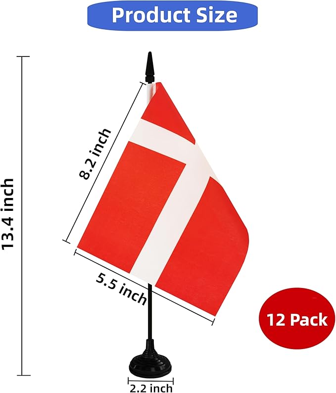 Denmark Desk Flag, 12 Pack Danish Table Office Flag - Image 2