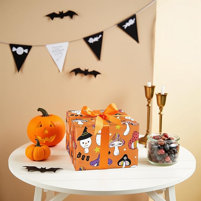 LeZakaa Halloween Creepy Mushroom Wrapping Paper Roll, Mushrooms Design - Image 3