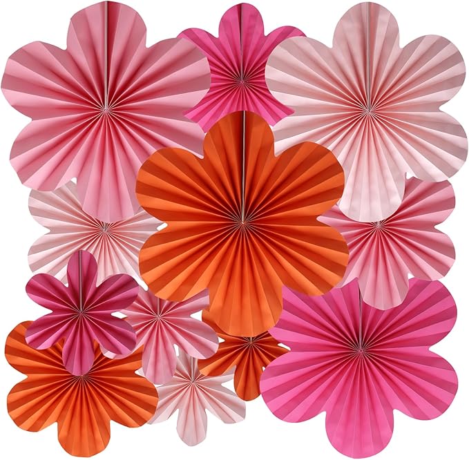 BestoFun 12 PCS Paper Flowers Fans Pink and Orange Party Decorations Paper by Unknown