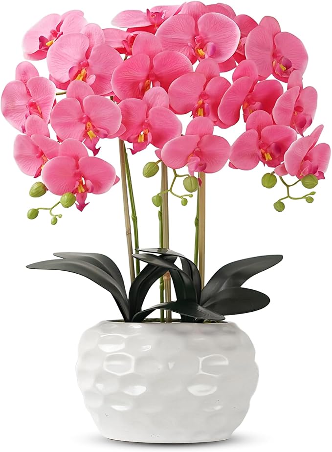 Orchid Artificial Flowers with White Vase Large Silk Faux Phalaenopsis Flowers by ABetterDayStartsHere