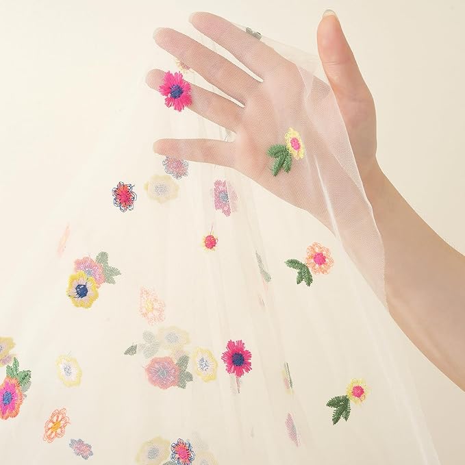 White Embroidery Daisy Fall Table Runner 120Inch 10FT Florals Soft Sheer Tulle - Image 7