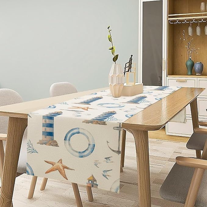 Blue Beach Table Runner, Tropical Ocean Coast Table Runner, Seashell Seasonal - Image 3