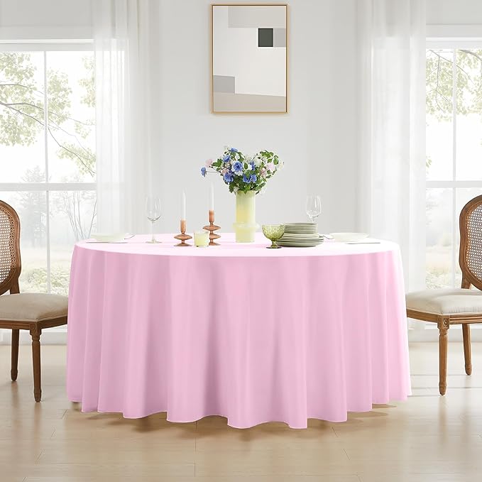 Round Tablecloth 120 Inch 6 Pack Pink Tablecloths Washable Decorative Linen - Image 2