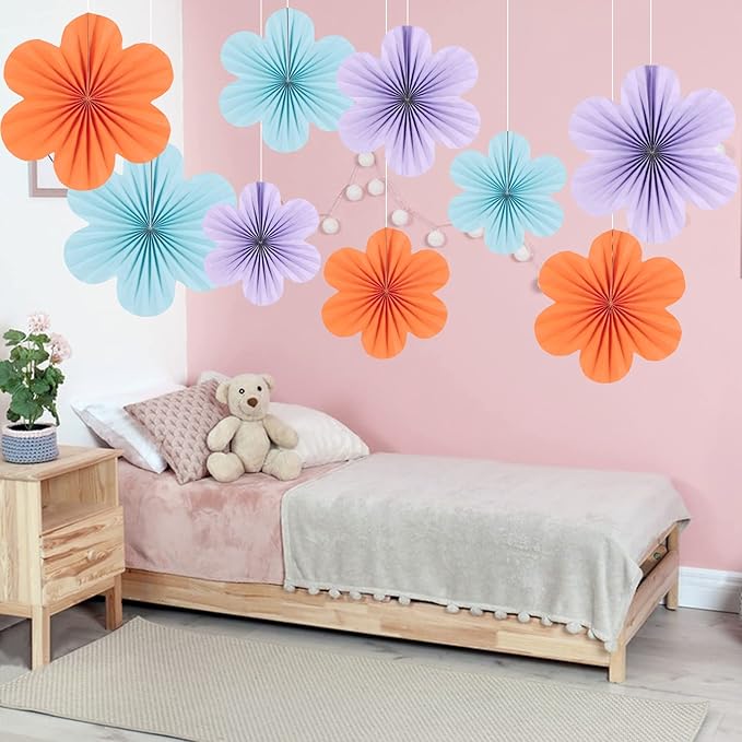 Paper Flowers Decorations for Wall Blue Paper Fans Classroom Decoration Floral - Image 6